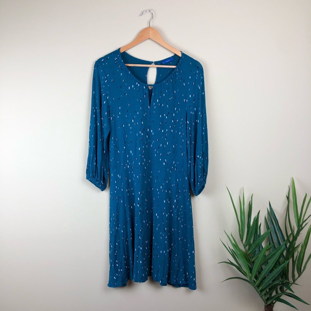 Geometric Teal Print Jersey Dress